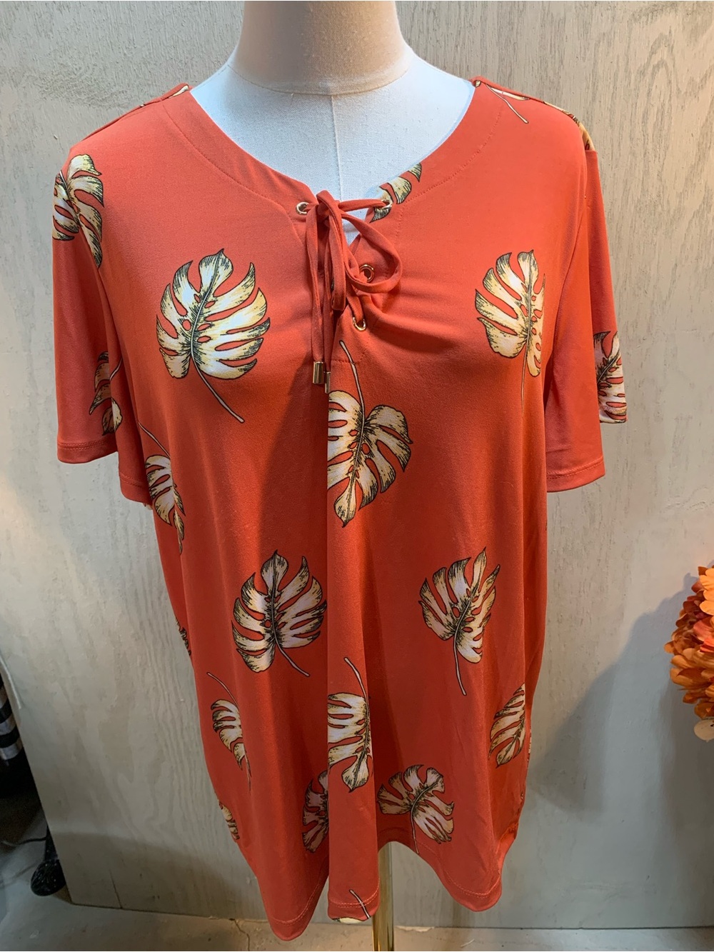 Liz Claiborne Coral Pink Floral-Accent Top